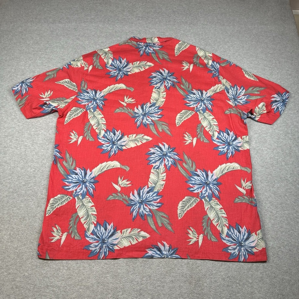 H&M LOGG Hawaiian Shirt Mens‎ L Red Floral Button Up Linen/Cotton Regular Fit - Picture 7 of 8